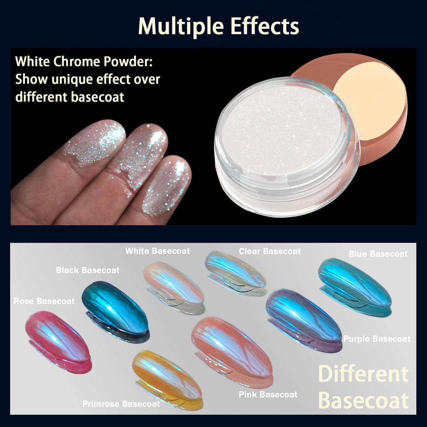 Allstarry Unicorn Chrome Nail Powder, Aurora Mermaid Iridescent White Pearl Nail Chrome Powder Pigment Glitter Fairy Dust for Nail Art, Manicure, Gel Nail Polish - Blue Aurora