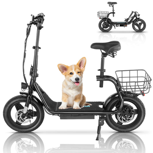 Caroma Electric Scooter with Seat for Adults, 14" Fat Tire Electric Scooter Adults, 15-Mile Range, Speed up to 20MPH