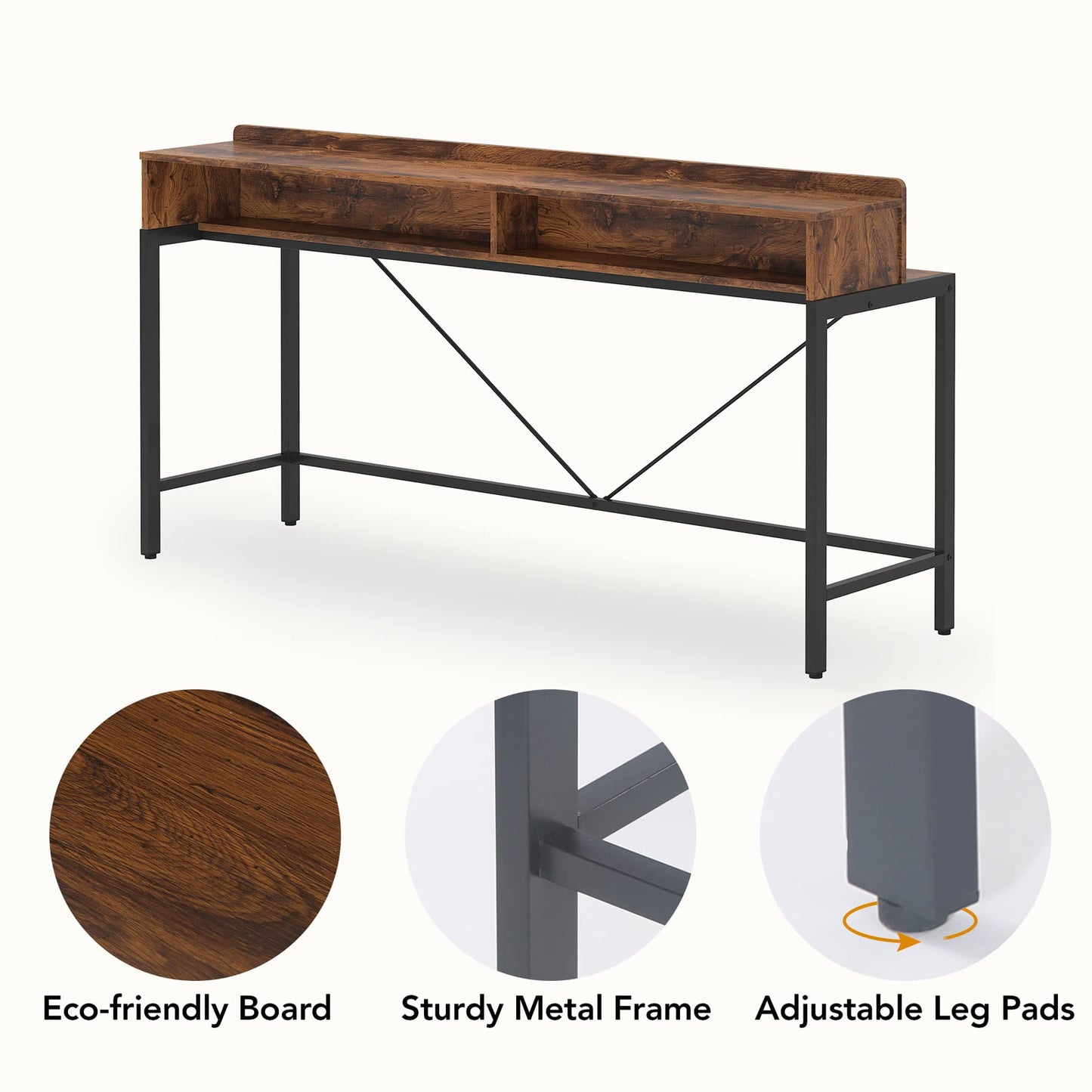 Tribesigns 71-Inch Extra Long Sofa Table Behind Couch, Narrow Console Table with Storage Shelves, Behind Couch Bar Table, Industrial Entryway Table for Living Room, Hallway, Rustic Brown