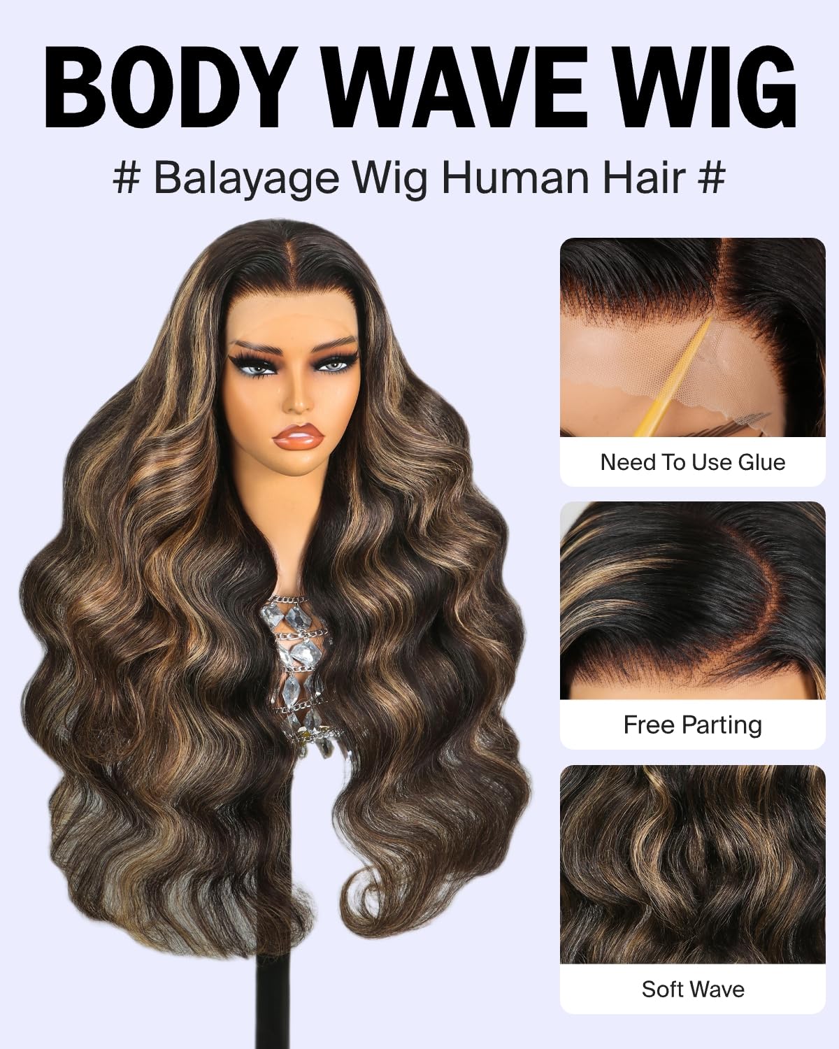 MEGALOOK Highlight Lace Front Wig Human Hair 200% Density Balayage Wig Human Hair 13x4 HD Transparent Lace Front Wigs Human Hair Pre Plucked 30inch FB27#