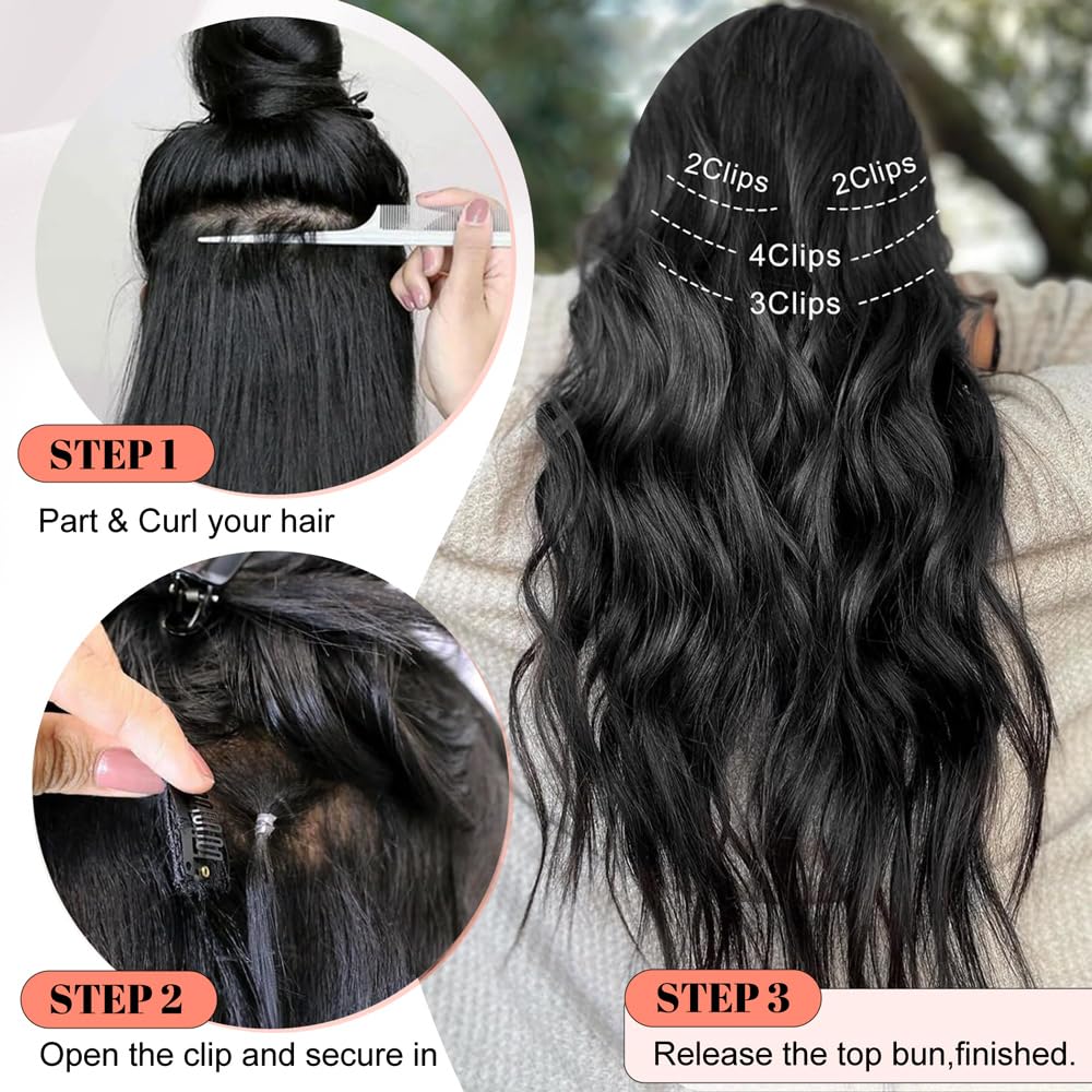 ALXNAN Clip in Hair Extensions for Women,Light Brown Long Wavy Hair Extensions Clip Ins 4PCS 20 Inch Synthetic Soft and Natural Thick Hair Pieces for Women
