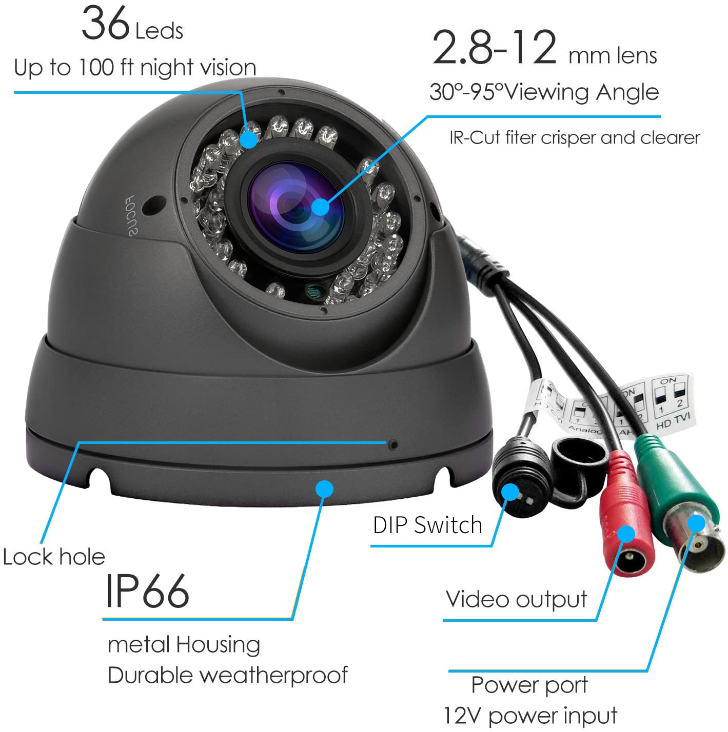 Anpviz Analog CCTV Camera HD 1080P 4-in-1 (TVI/AHD/CVI/960H CVBS) Security Dome Camera 2.8-12mm Varifocal Lens Video Surveillance, Weatherproof Metal Housing 36 IR-LEDs Day & Night (Grey)