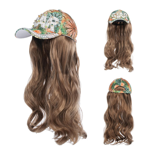 SUNBORRY Hat Wig for Women Baseball Cap with Hair hat with hair attached for women Extensions Adjustable Hat Attached 29" Long Wavy Hairpieces Synthetic Wig