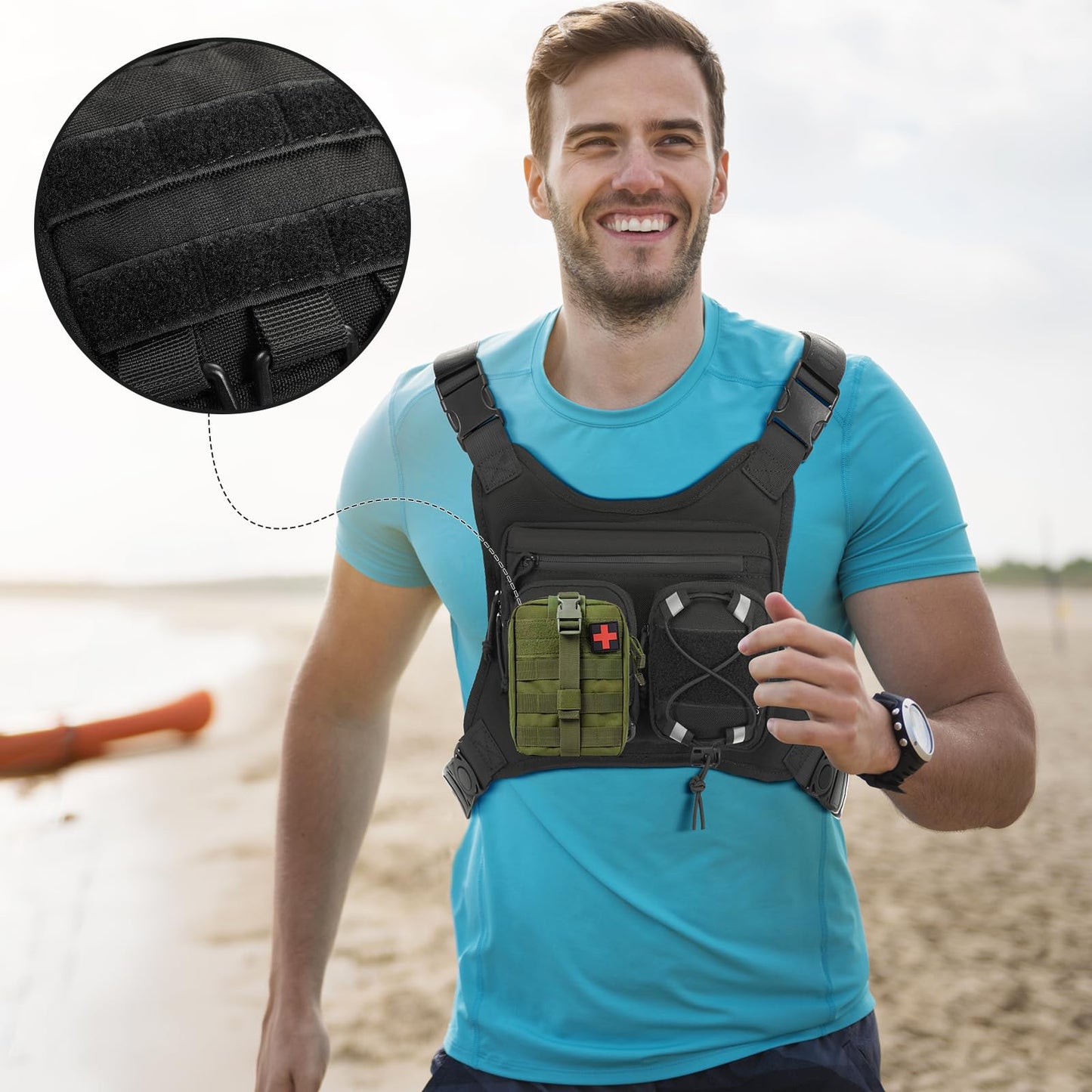 LarKoo Sports Chest Bag for Men & Women EDC Pouch Bag Chest Vest Holster Fits Most Pistols, Adjustable IFAK Travel Chest Pack for Running, Hiking, Workouts… (Black)