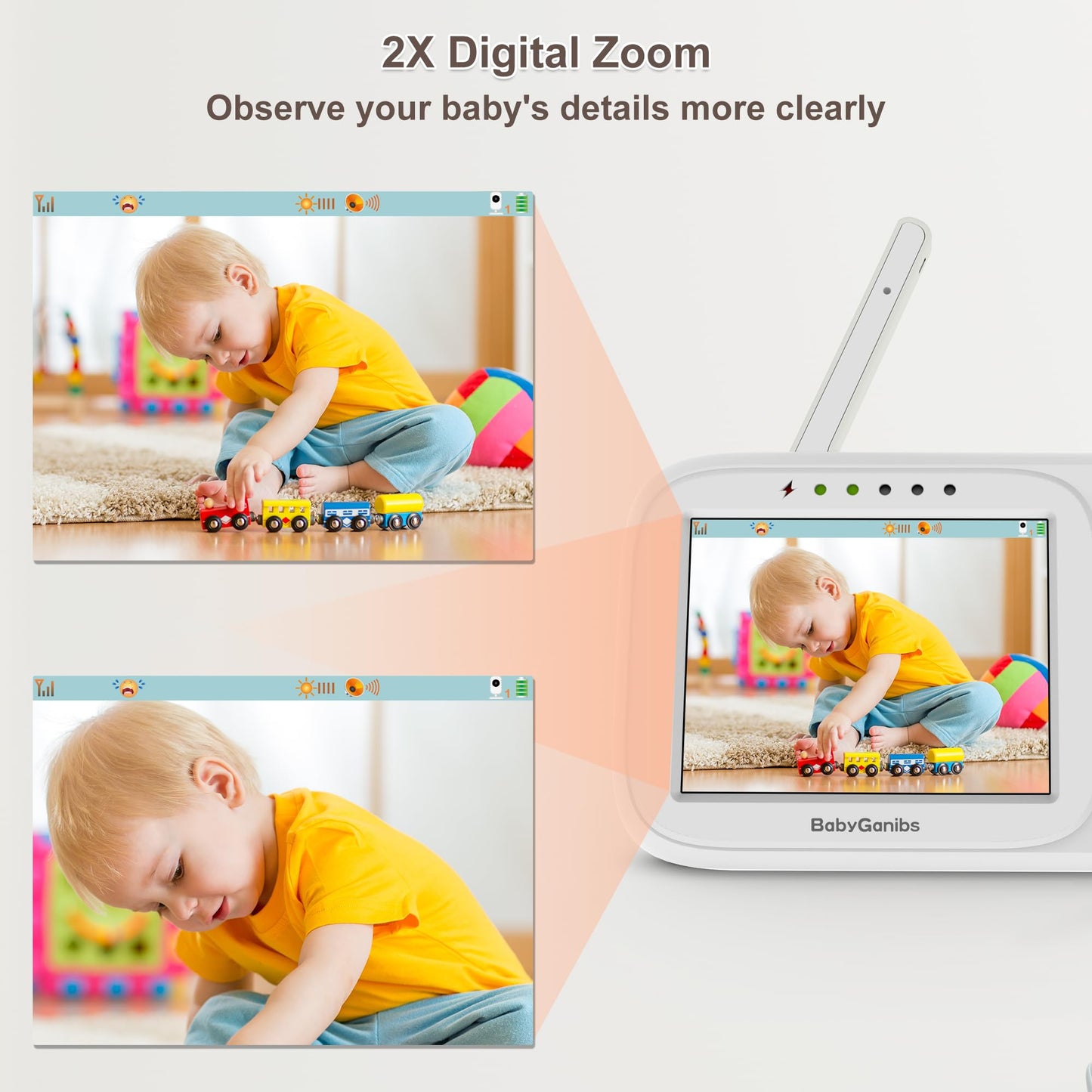 Baby Ganibs Baby Monitor with Camera and Audio, 3.2'' IPS Portable Baby Monitor No WiFi with 1000ft Long Range, Remote Pan-Tilt Video Baby Monitor, Infrared Night Vision, ECO Mode, Powerful Battery