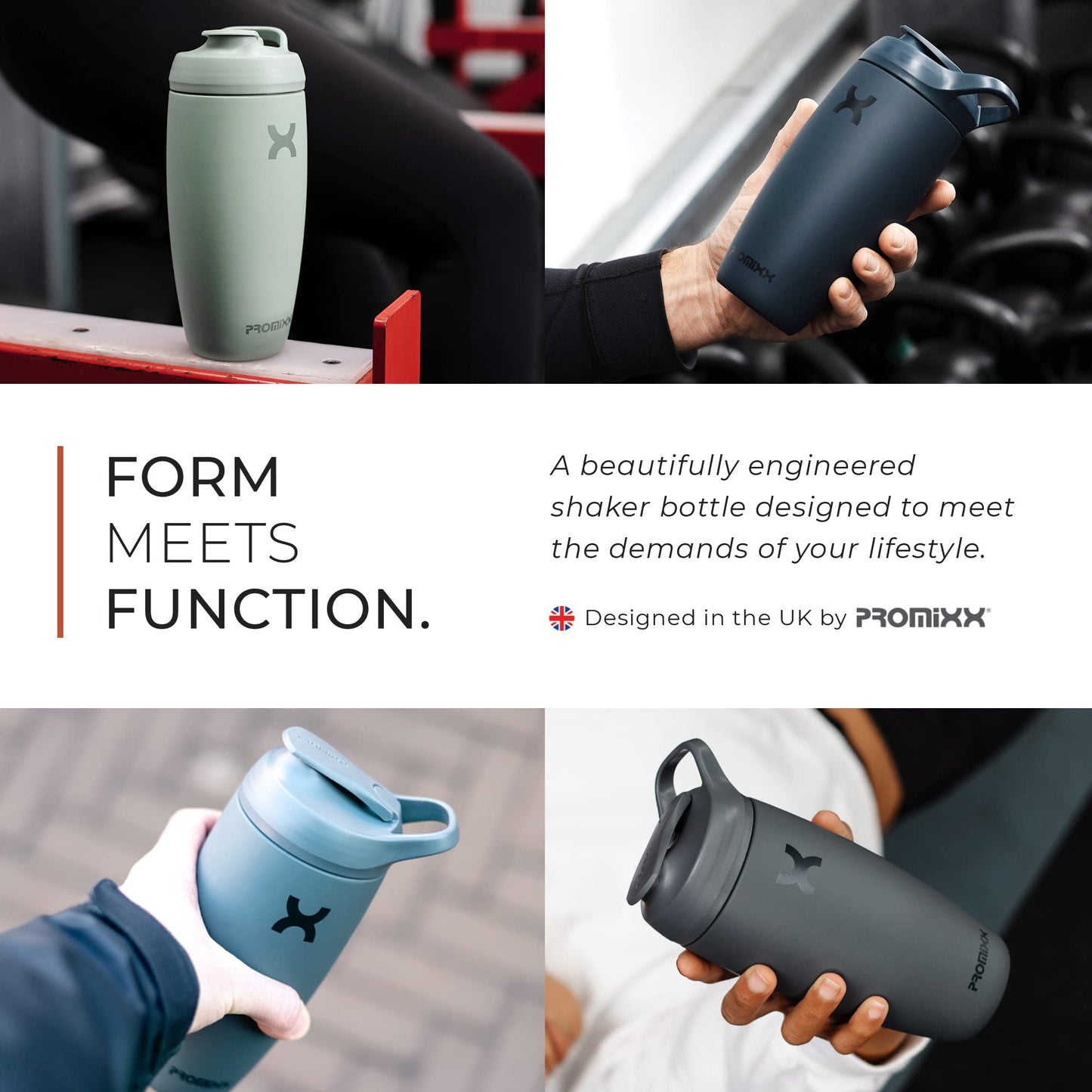 Promixx Pursuit Shaker Bottle Insulated Stainless Steel Water Bottle and shaker Cup, 18oz, Graphite Gray