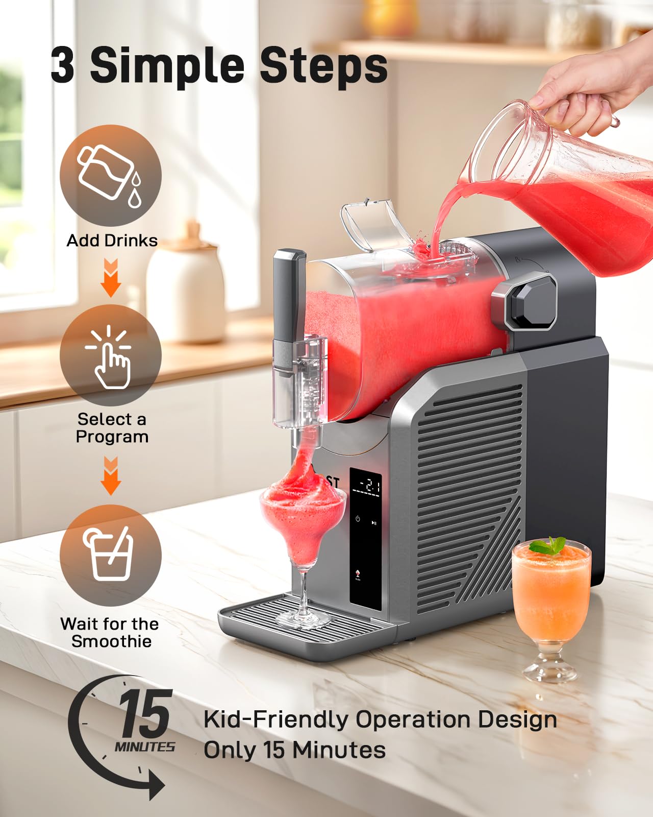 Slushie Machine - 72 Oz Frozen Drink Maker, No Ice Needed, Slushy Machine for Home with 7 Preset Programs, Self-Cleaning, for Frozen Margaritas, Ice Cream, and More