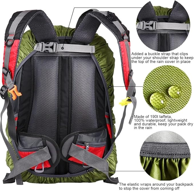 Waterproof Backpack Rain Cover with Anti Slip Buckle Strap for Camping, Hiking, Traveling, Hunting, Biking, 15-80L