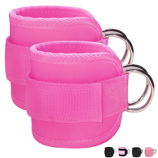 Anemeeoke Fitness Ankle Straps for Cable Machine, Kickbacks Glute Workouts, Lower Body Exercises, Adjustable Leg Straps with Neoprene Padding Men Women(Rose-Pink)