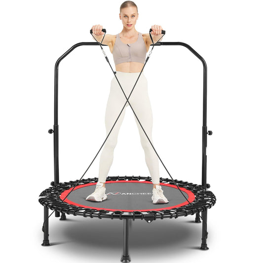 ANCHEER Foldable Mini Trampoline,40" Trampoline for Adults,Fitness Rebounder with Adjustable Foam Handle.Exercise Trampoline for Kids Indoor/Garden