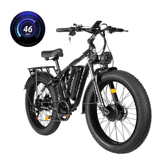 TUTTIO Electric-Bike for Adults-Men, Dual-Motor-Ebike 40-46MPH, 52V 30AH Long Range Electric Bicycle, 26" Fat Tire Dirt-Bike, Full Suspension Mountain Bike for Off-Road Snow Sand Hunting (Black)