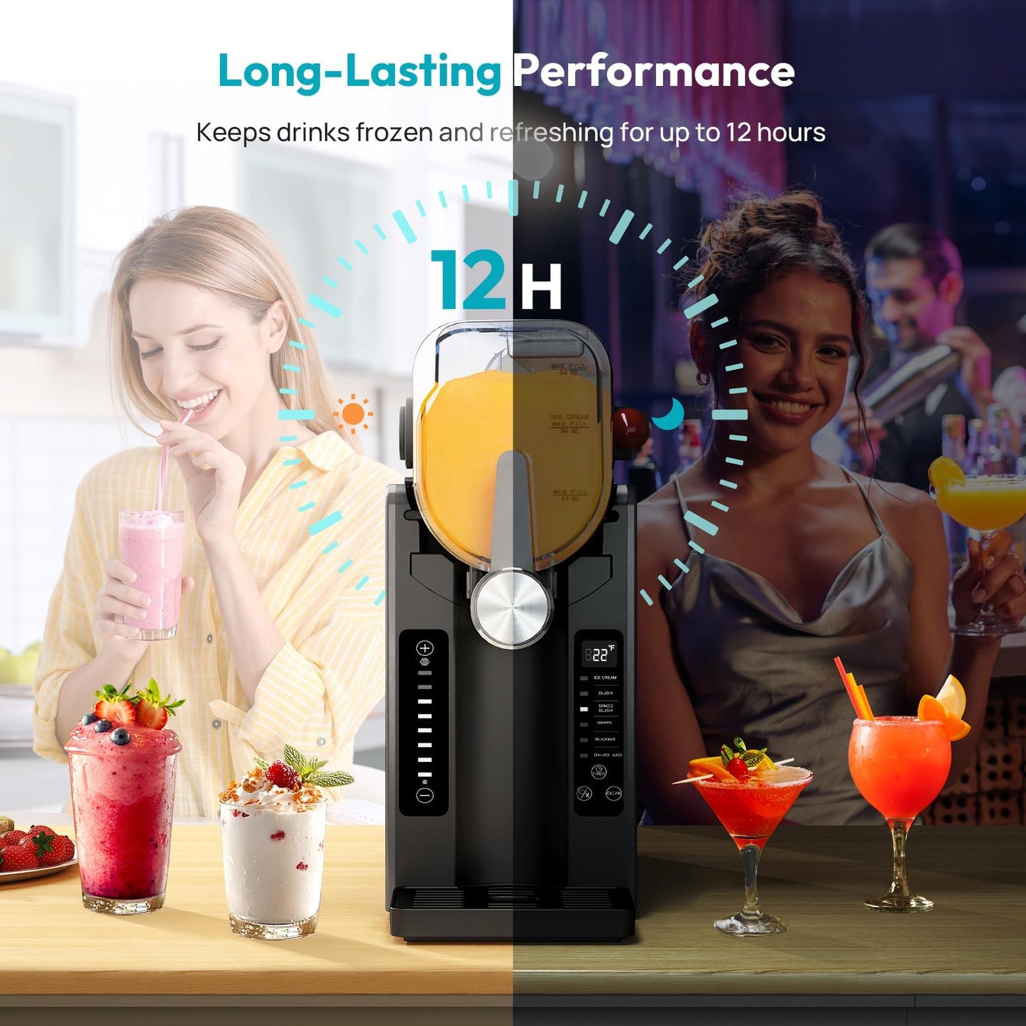 Rellytech Slushie Machine for Home – 70oz Frozen Drink Maker with 6 Presets, No Ice Needed, 360° Mixing, One-Touch Self-Cleaning, Ice Cream & Smoothie Machine for Margaritas, Frappés, Cocktails & More