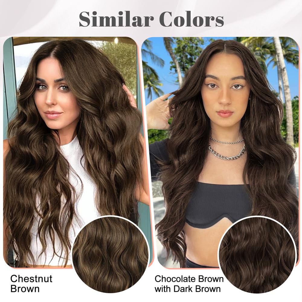 ALXNAN Clip in Hair Extensions for Women,Light Brown Long Wavy Hair Extensions Clip Ins 4PCS 20 Inch Synthetic Soft and Natural Thick Hair Pieces for Women