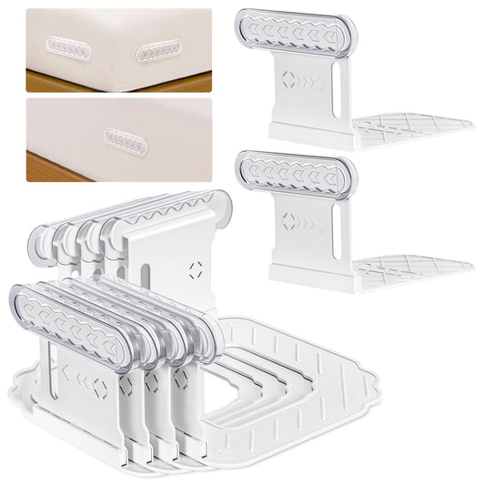 Alwenid Bed Sheet Holder with Slide Lock Straps, Heavy Duty Corner Middle Fitted Bedsheet Fasteners with Strips for Most Size Mattress, Keep Sheets Firm and Tight, Easy Installation(White+Clear)