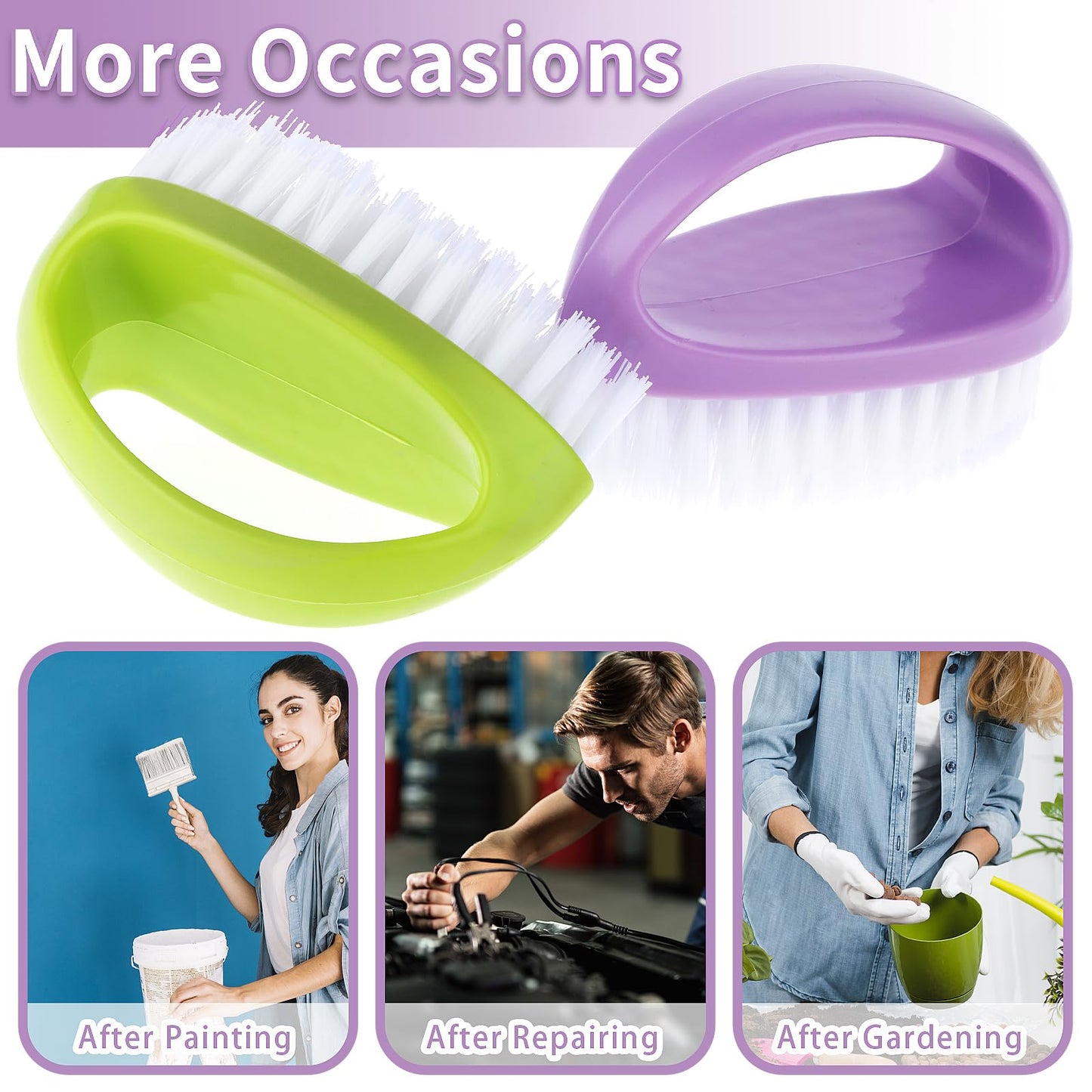 Amaxiu Hand Nail Brushes, 2pcs Grip Clean Heavy Duty Nail Brushes for Cleaning Fingernails Nylon Firm Stiff Bristles Deep Clean Scrubber for Mechanics Gardeners Hand Under Nails Toes(Green, Purple)