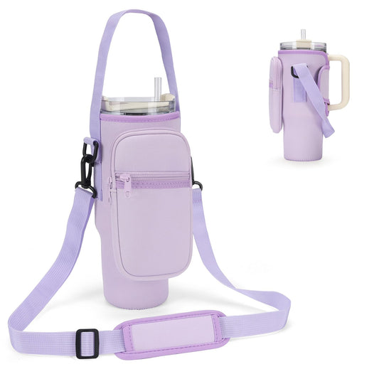 GOEWY Water Bottle Carrier Bag for Stanley 30oz Tumbler with Phone Pocket Water Bottle Holder with Strap Neoprene Water Bottle Pouch for Stanley Cup Accessories