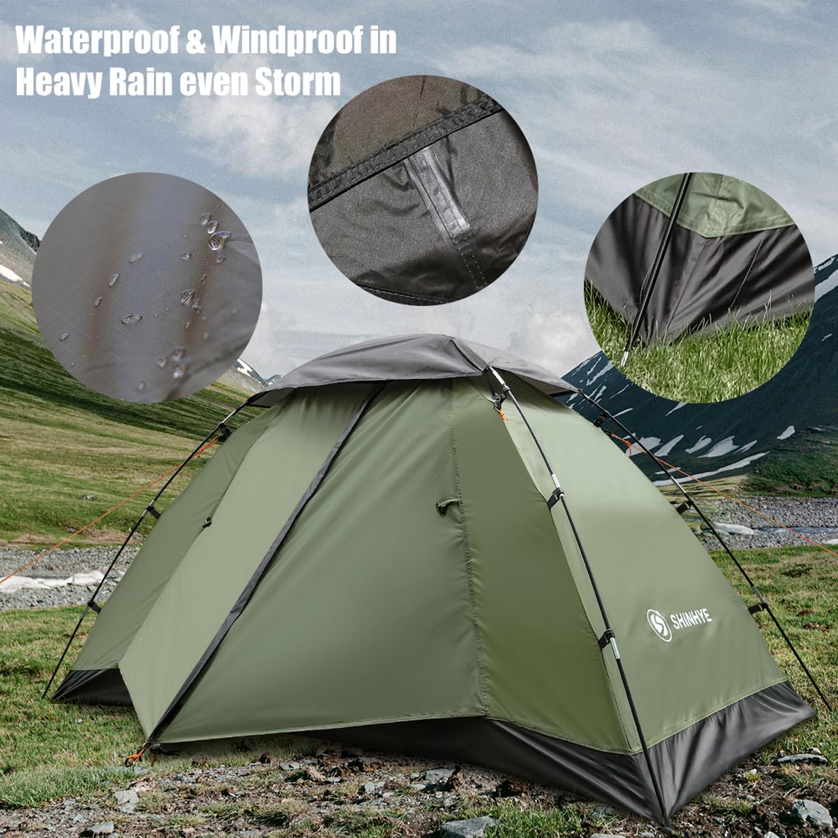 Backpacking Tent for Camping 2 Person Hiking Ultralight Tent for Waterproof Windproof Outdoor Two Doors Tents Easy Quick Setup Lightweight Instant Tents
