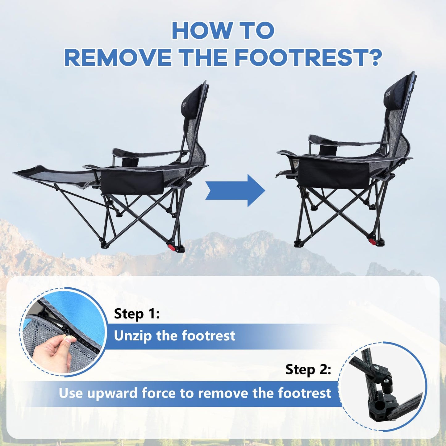 POEPORE 2-Pack Reclining Camping Chair 4 Position with Foot Rest Comfortable for Adults 265Ibs Folding Lounger Mesh Beach Chair with Cooler Bag and Cup Holder for Outdoor Patio