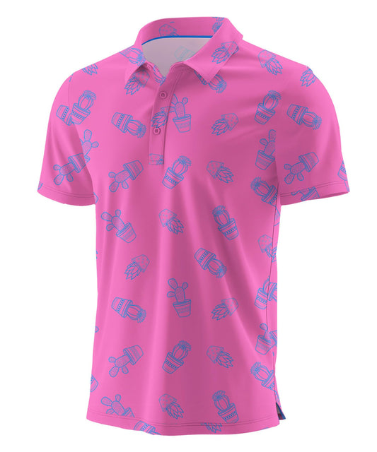 Askdeer Men's Golf Polo Shirts Short Sleeve Performance Dry Fit Polo Shirt Moisture Wicking Casual Golf Shirts Pink Cactus