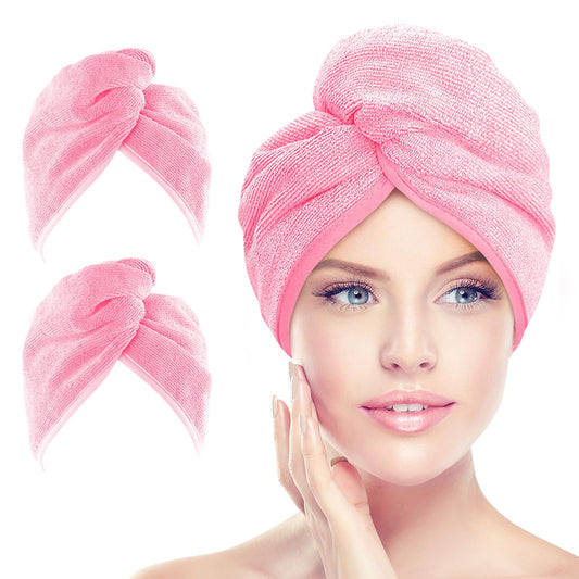 AIDEA Microfiber Hair Towel Wrap, 2 Pack Hair Turbans, Super Absorbent Quick Dry Hair Towel Wrap for All Hair Types Anti Frizz, 26"×10", Pink