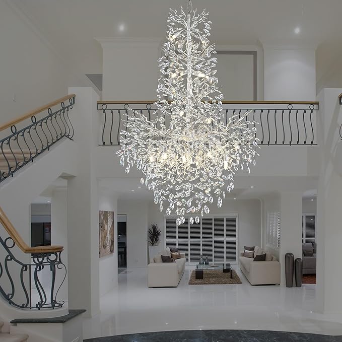 H61'' Silver Crystal High Ceilings Chandelier Staircase Chandeliers Modern Crystal Tree Branch Chandelier, D40'' Foyer Chandelier for High Ceiling Luxury Large Living Room Chandelier, 23-Lights
