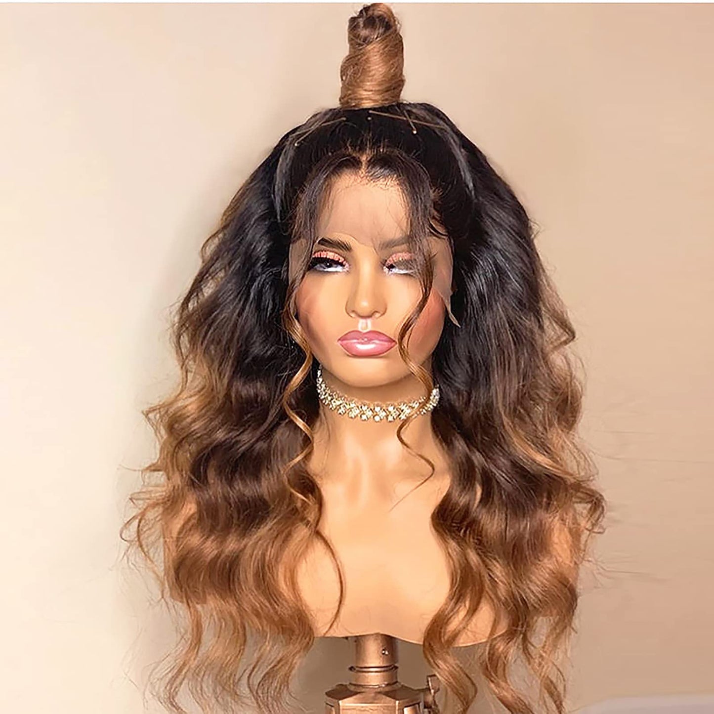 ANDRIA Ombre Reddish Brown Body Wave Wig, High Temperature Fiber, Female, 22-22.5 Inch