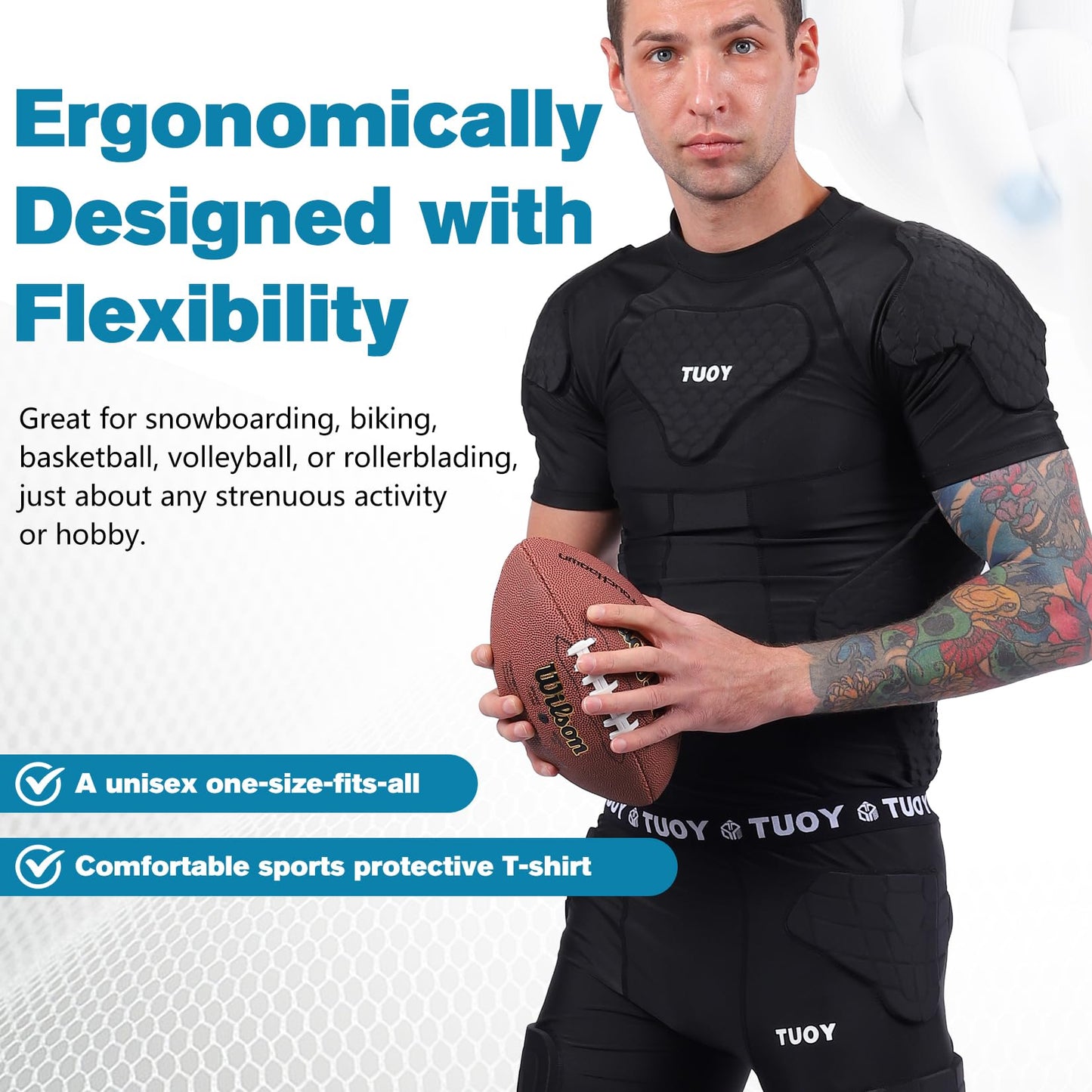 Dialudon Men's Padded Compression Shirt Football Rib Protectors for Baseball Football Basketball Paintball Protective Gear Black