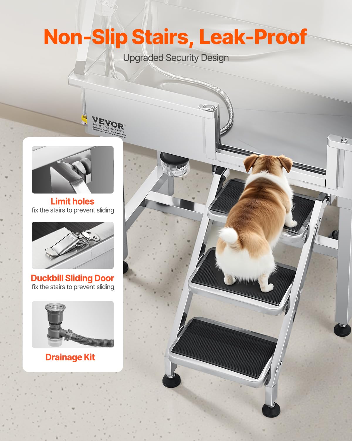 VEVOR Stainless Steel Dog Washing Station, 34 inch Pet Grooming Tub w/Storage Stairs, Faucet & Showerhead & Soap Holder Dog Bathtub, Pet Wash Station for Medium & Small Pets (Right Door)