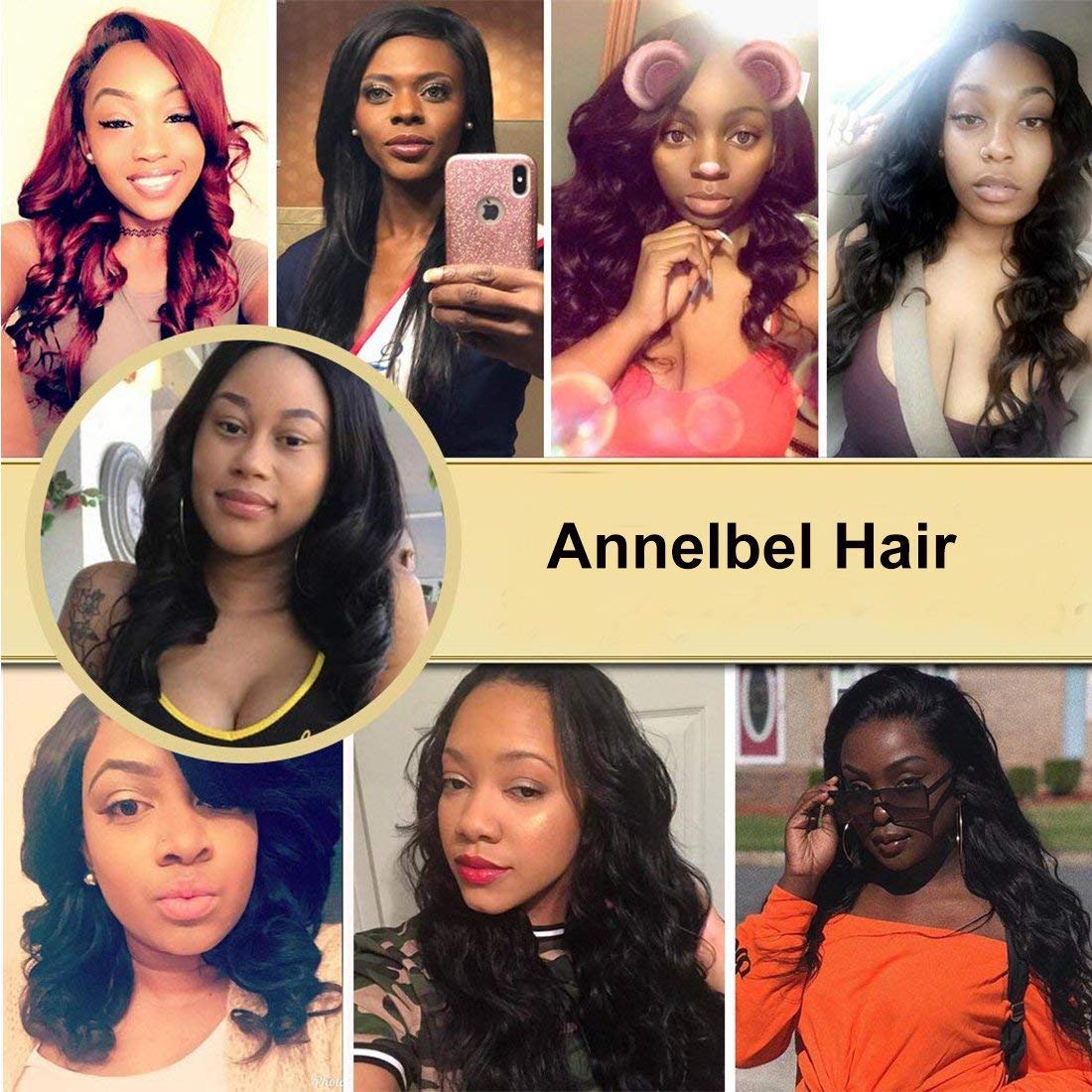 ANNELBEL Brazilian Hair 4 Bundles Body Wave 8A Virgin Unprocessed Human Hair Bundles Remy Human Hair Extensions Weave - Wavy Hair, Double Weft, Natural Black, (10", 50g)/Bundle