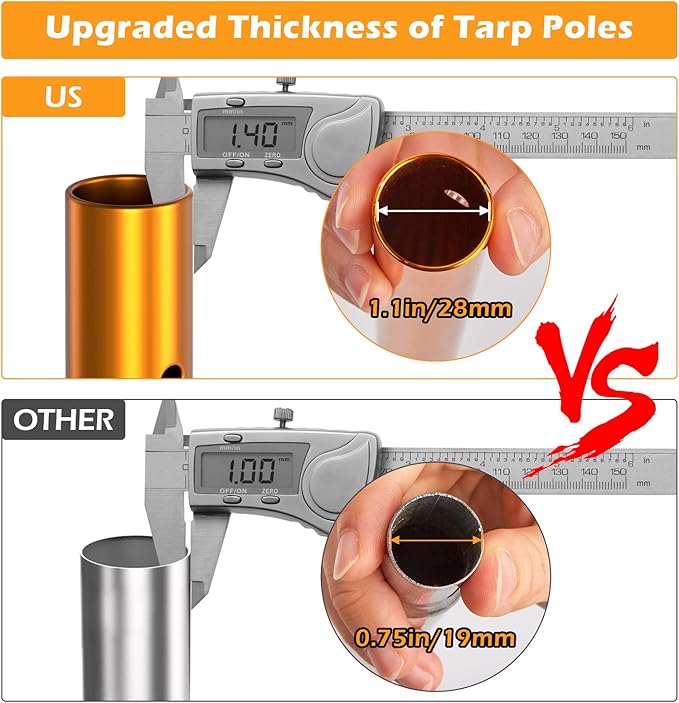 Odoland Adjustable Tarp Poles, Telescoping Aluminum Tent Poles Set of 2, Collapsible Lightweight Poles for Camping, Backpacking and Awnings