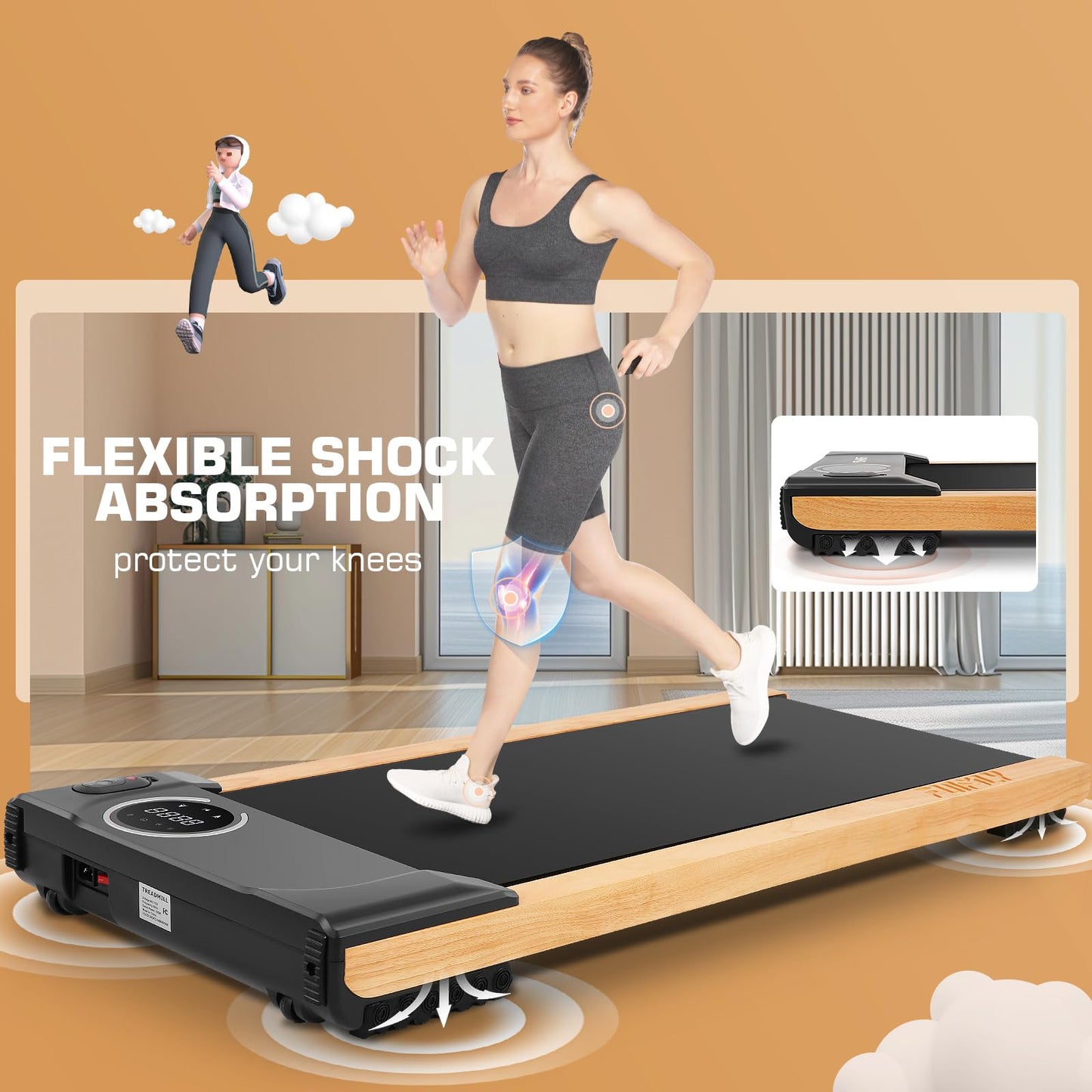 ANCHEER Under Desk Treadmill, Wooden Walking Pad Treadmill with Incline, 2.5HP Portable Treadmills for Home 300 lb Capacity, Smart APP Control Jogging Machine with Remote Control, Installation-Free