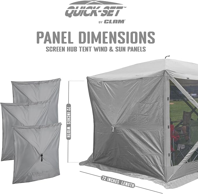 CLAM Quick-Set Escape Sport 11.5’ x 11.5’ Pop-Up Outdoor Camping Gazebo Instant Screen Tent 6-Sided Canopy Shelter with 6 Wind and Sun Panels, Gray