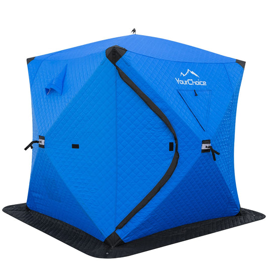 Your Choice Pop Up 3-4 Person Ice Fishing Shelter, Fully Insulated Ice Fishing Shelter, with Insulated Layer to Windproof and Warm Ice Fishing Tent, Ice Fishing Gear and Equipment - Color Blue