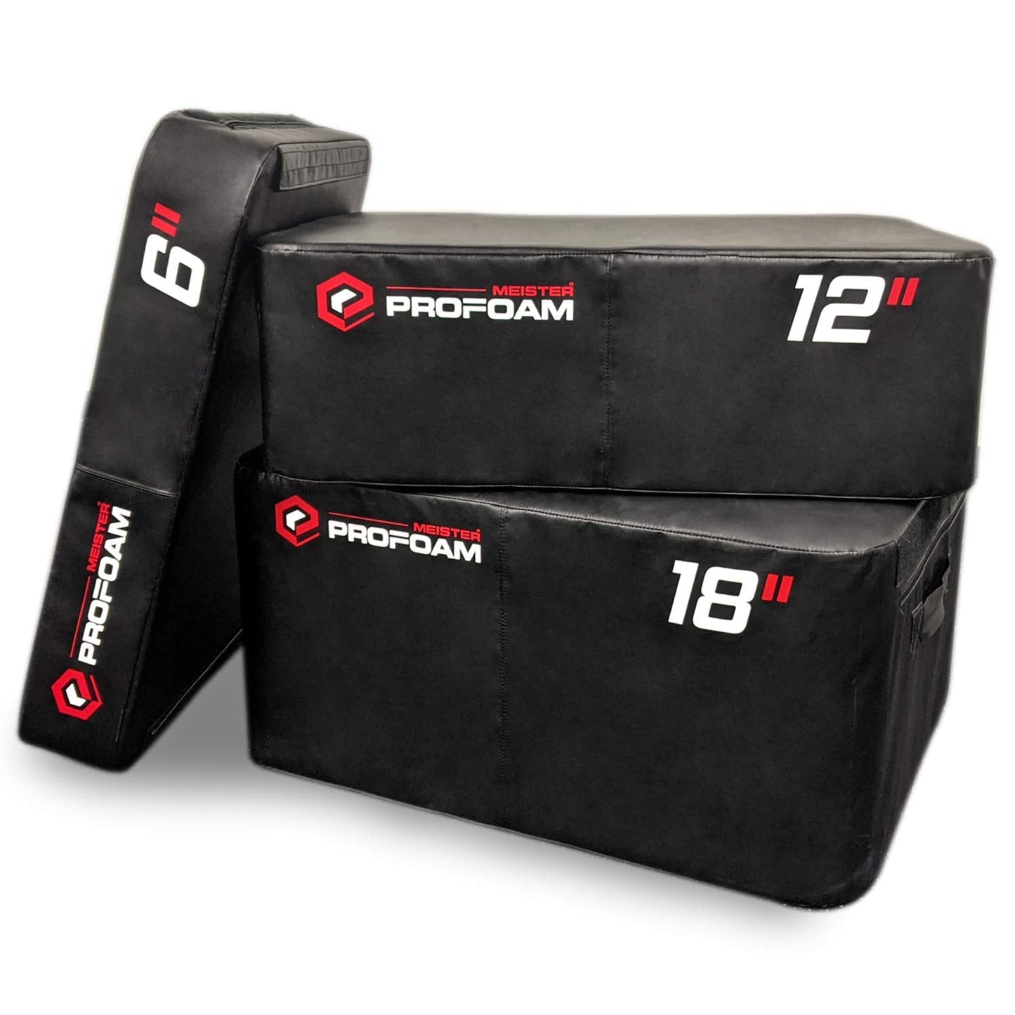 Meister PROFOAM Plyo Boxes - Foam Plyometric Jump Boxes for Professional Gyms - Black - 3 Box Set (18", 12", 6")