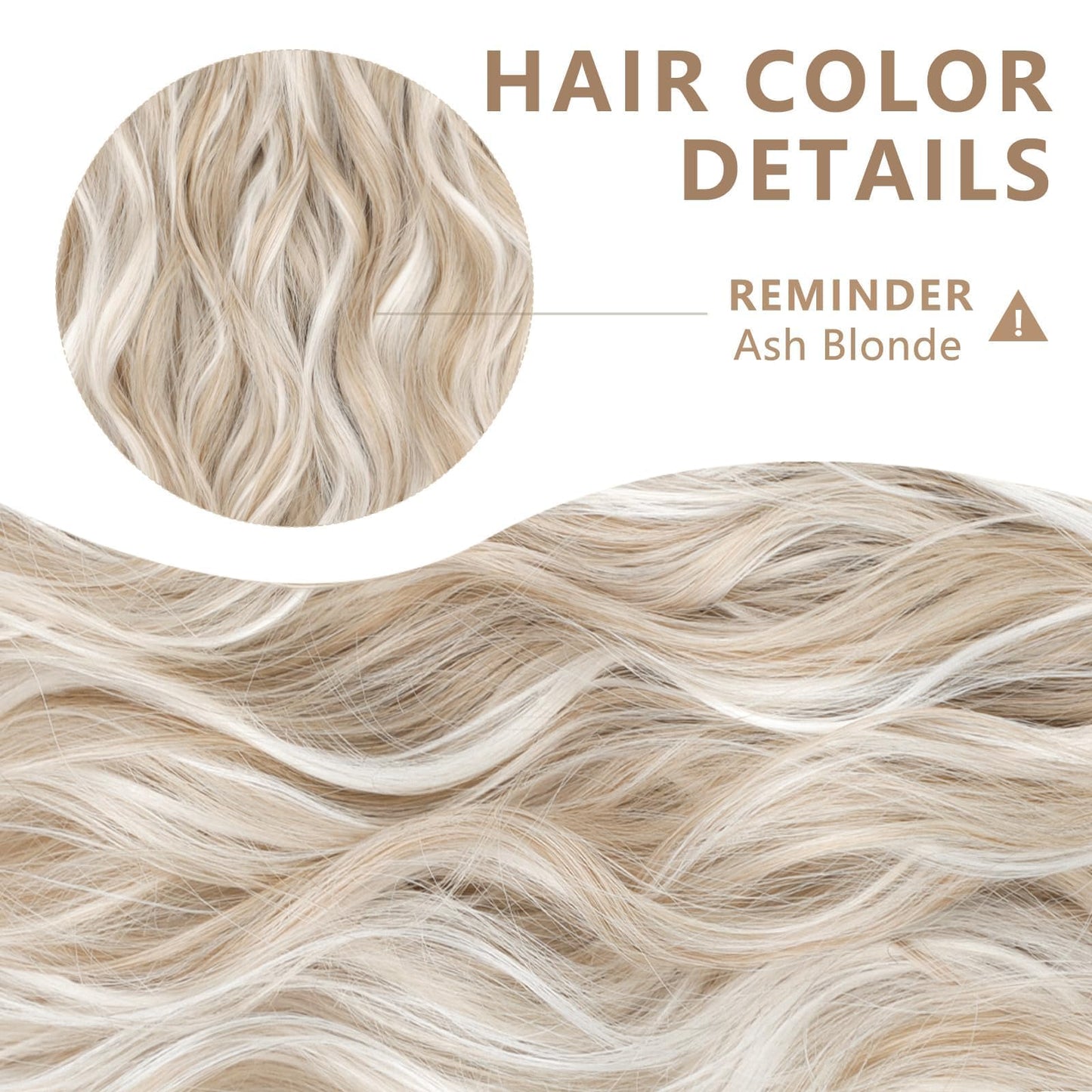 ALXNAN Clip in Long Wavy Synthetic Hair Extension 20 Inch Ash Blonde Mix Highlights 4PCS Thick Hairpieces Fiber Double Weft Hair for Women