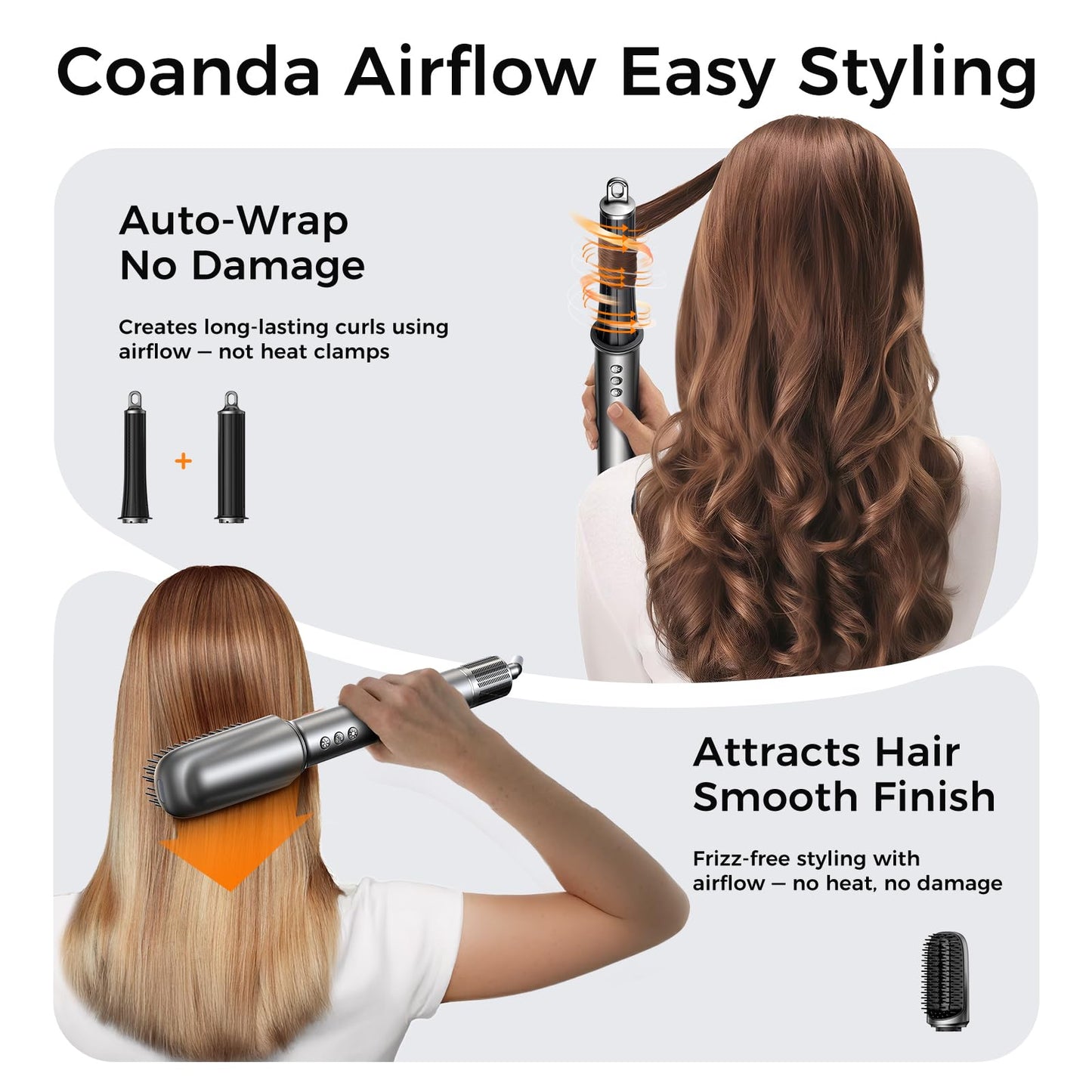 All-in-One Hair Dryer Brush & Auto Air Curler - 160000 RPM High-Speed Styler - Reduces Heat Damage & Frizz Hair Curling Iron - Ionic Blow Dryer Brush for All Types (Nickel)