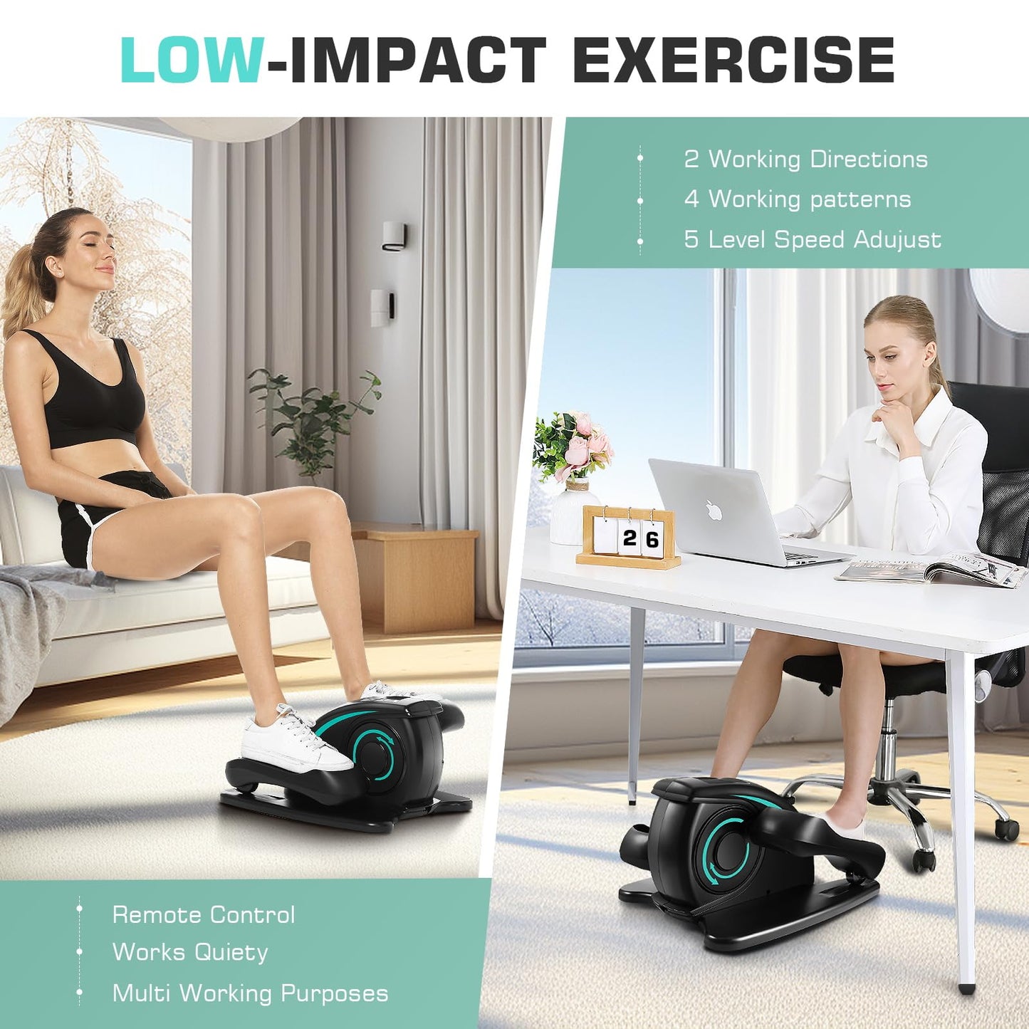 ANCHEER Under Desk Elliptical Machine, Electric Seated Pedal Exerciser, Mini Elliptical Machines for Seniors, LCD Display Monitor, Remote Control, Leg Exerciser for Home (Training Blue)