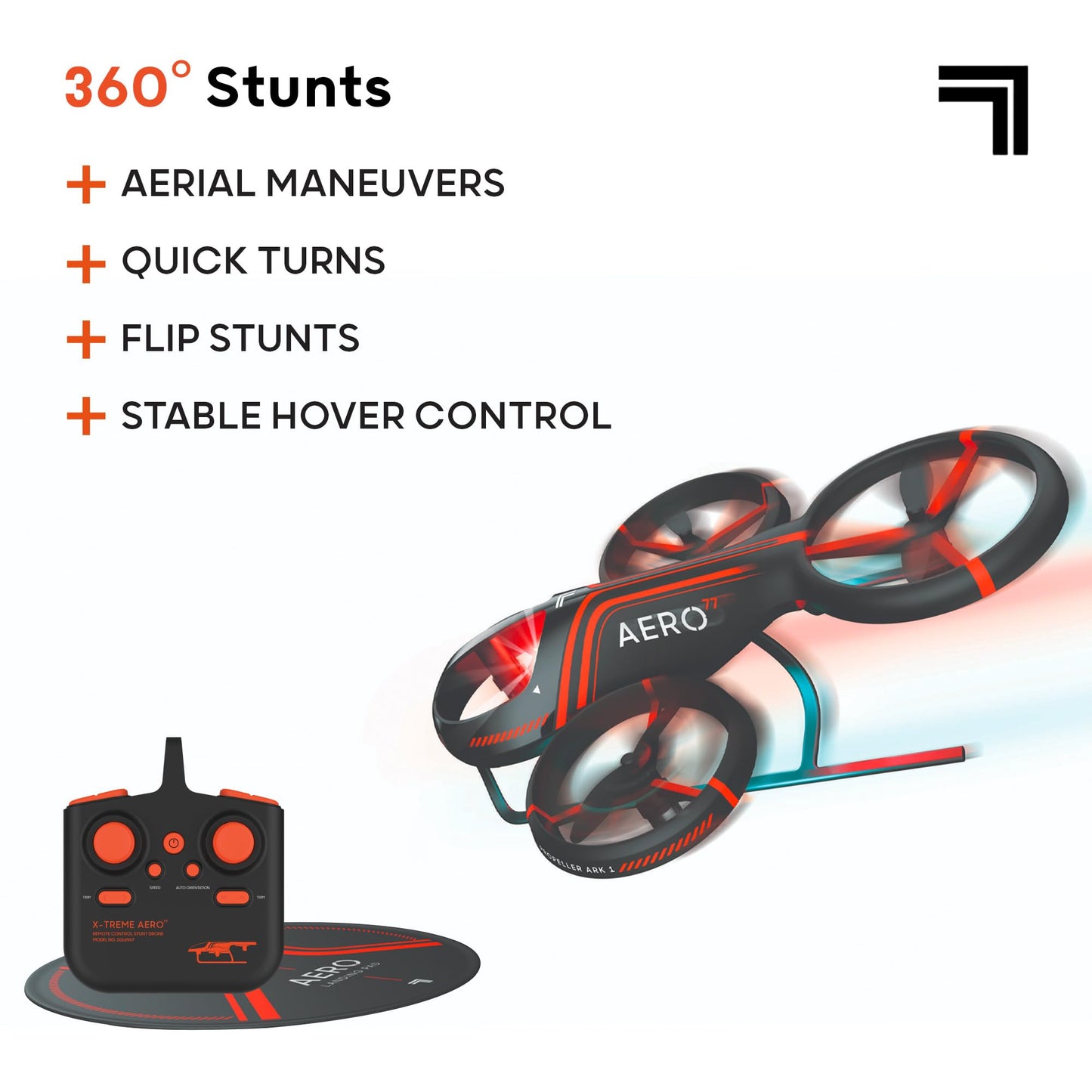Sharper Image® X-Treme Aero Mini Drone, 4.6" RC Stunt Helicopter, 2.4 GHz Long Range Remote Control, Quiet Indoor & Outdoor Toy, Lightweight Durable, Kids & Adult Beginner Pocket Drone, Small Gift