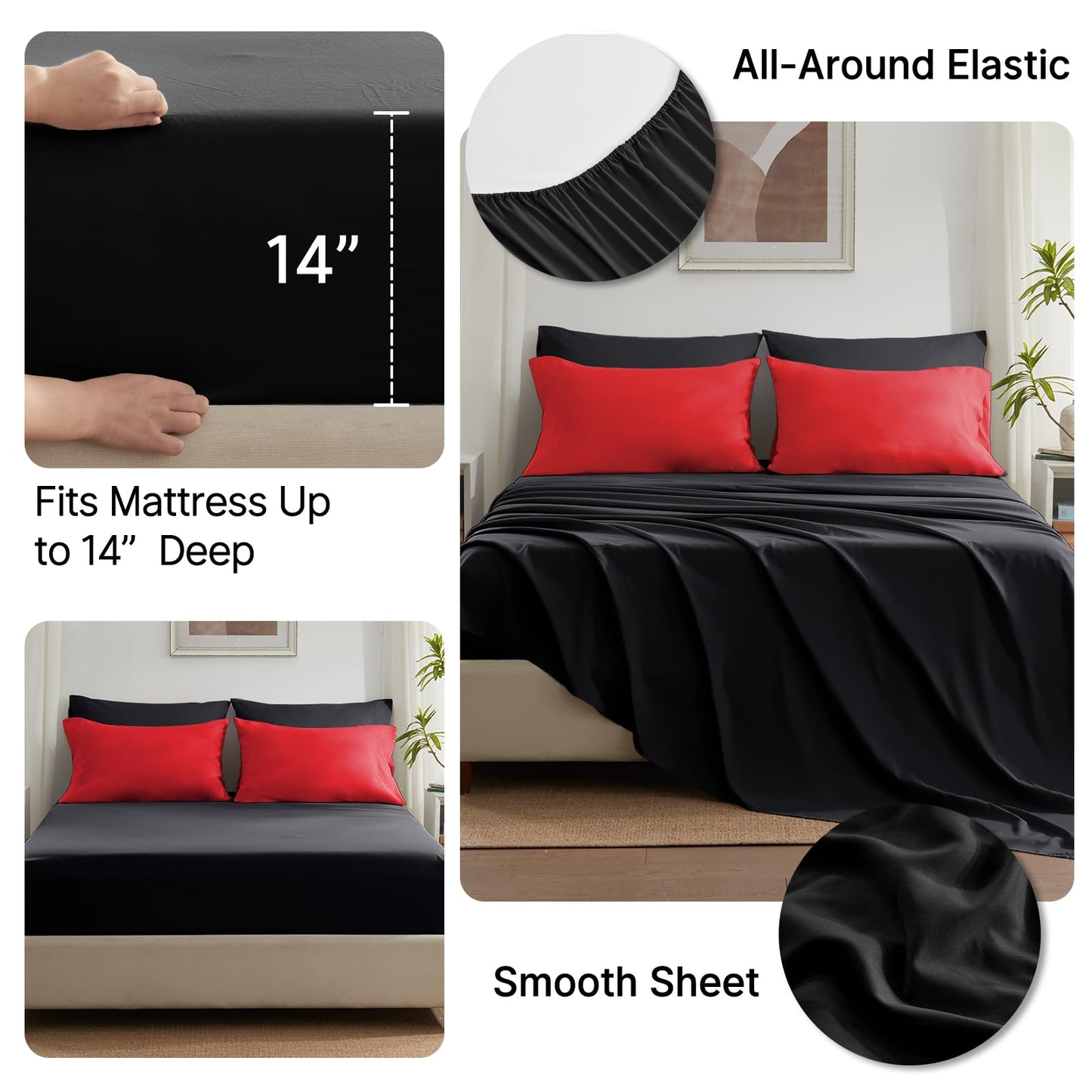 Anluoer Queen Comforter Set 7 Piece, Reversible Bed in a Bag Queen Size, Lightweight Bedding Set with 1 Comforter(88"*88"), 2 Pillow Shams, 2 Pillowcases, 1 Flat Sheet, 1 Fitted Sheet, Red & Black