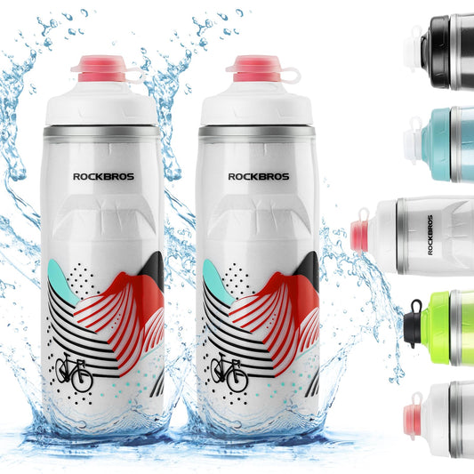 ROCKBROS Bike Water Bottle 21oz Bicycle Water Bottle for 5hrs Insulation Sports Squeeze Water Bottle with Leakproof Design