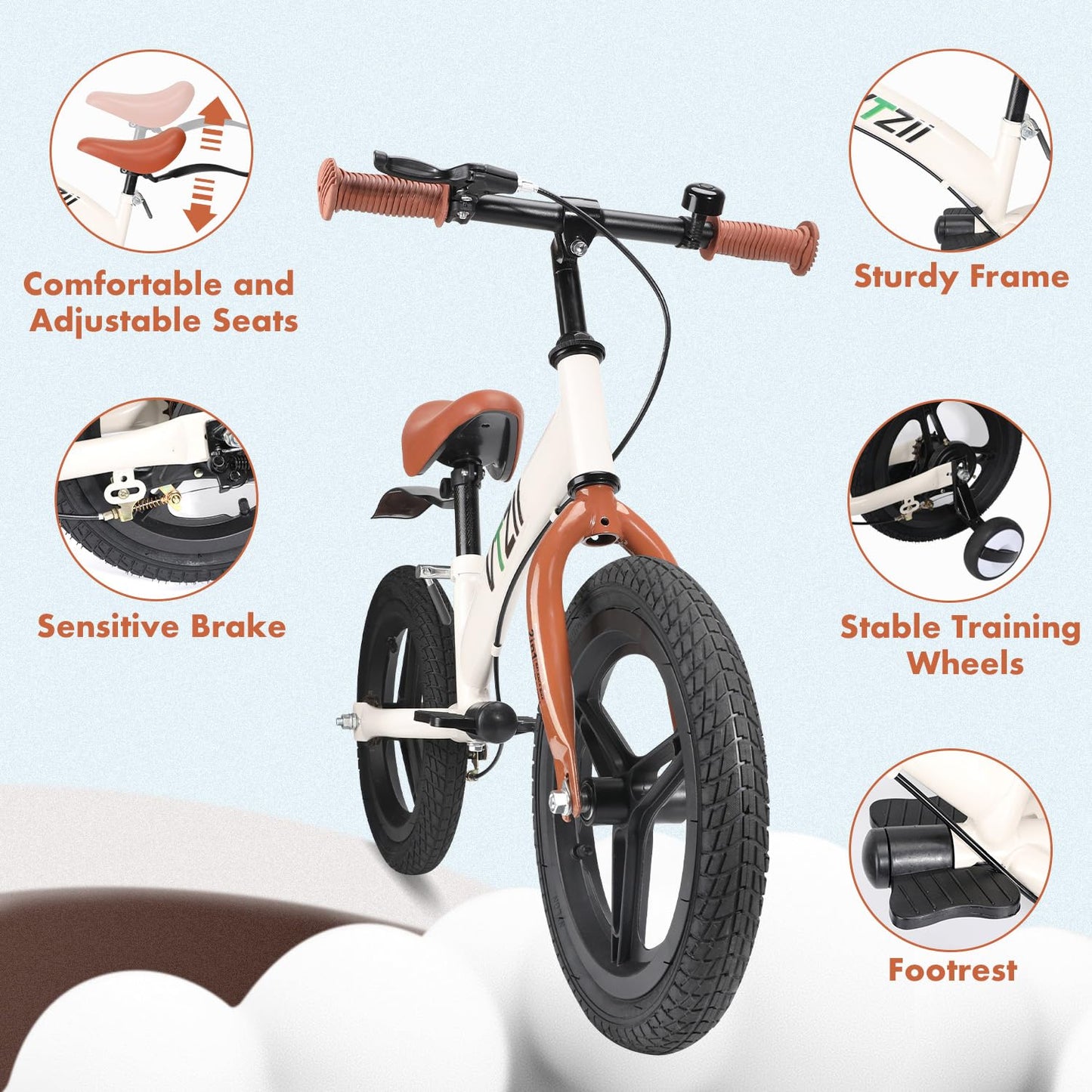 VTZII Balance Bike 2 in 1 with Pedals Brake Training Wheels Kickstand Pneumatic tyre,for Kids 2-7 Years Old,Kids Bike 12 14 16 inch (16 inch, White)