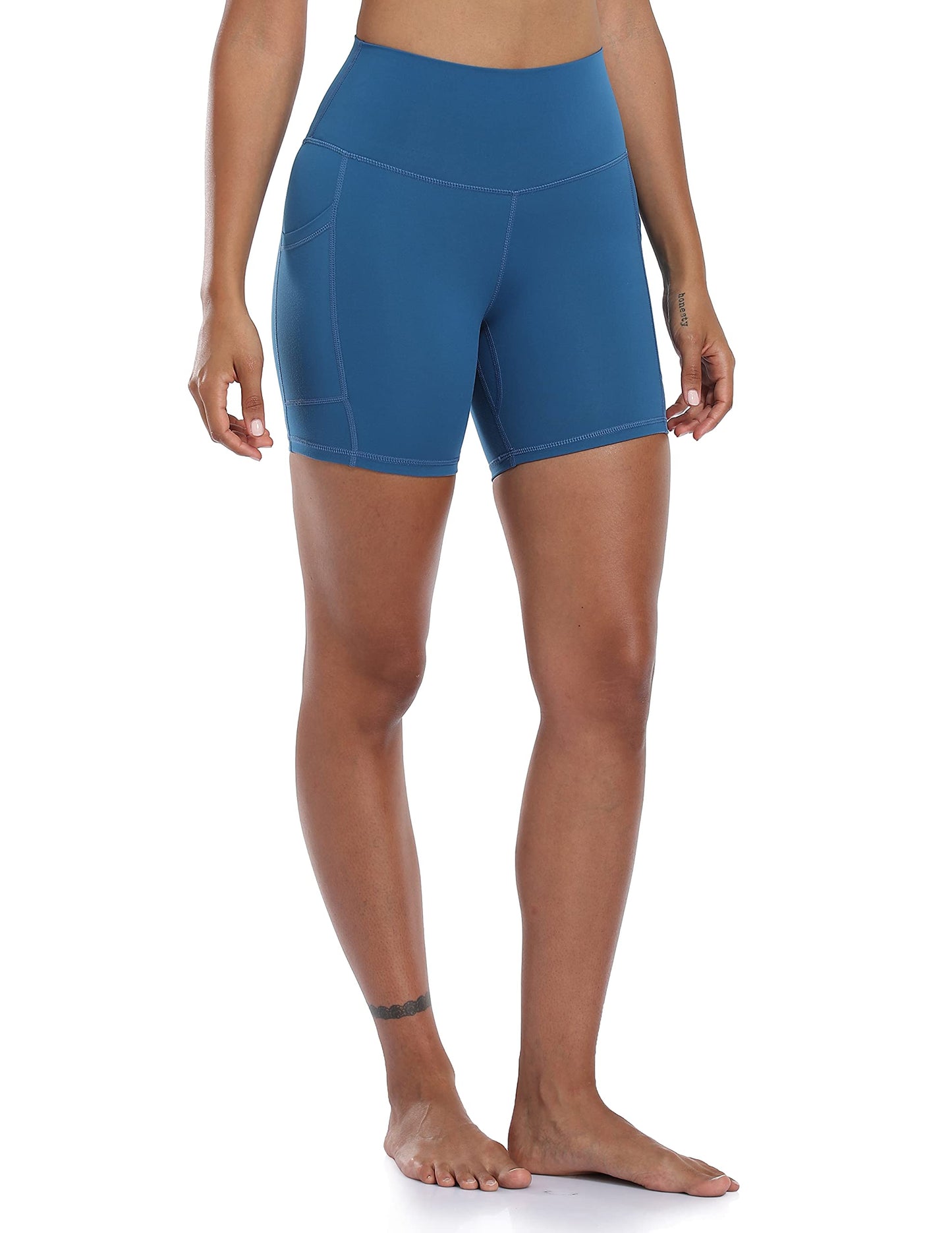 Colorfulkoala Women's High Waisted Yoga Shorts with Pockets 6" Inseam Workout Shorts (XS, Classic Blue)