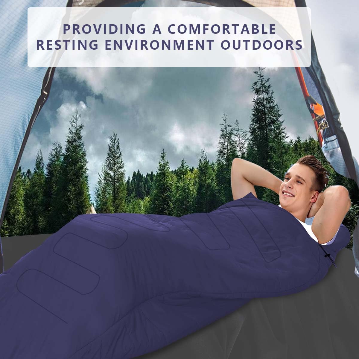 OBTANIM Camping Sleeping Bags Portable Waterproof Sleeping Bag for Adults Kids 4 Seasons Winter, Fall, Spring, Summer Backpacking Hiking Camping Mountaineering Indoor Outdoor Use (Dark Blue)