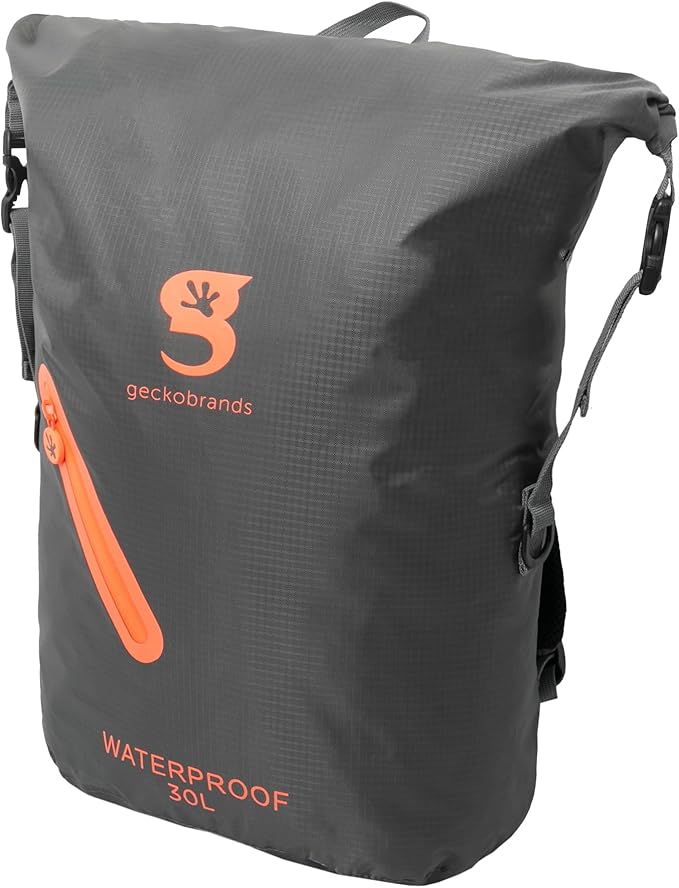geckobrands Lightweight 30L Waterproof Backpack - Lightweight Watertight Outdoor Bag Hiking Traveling Light Water Activities