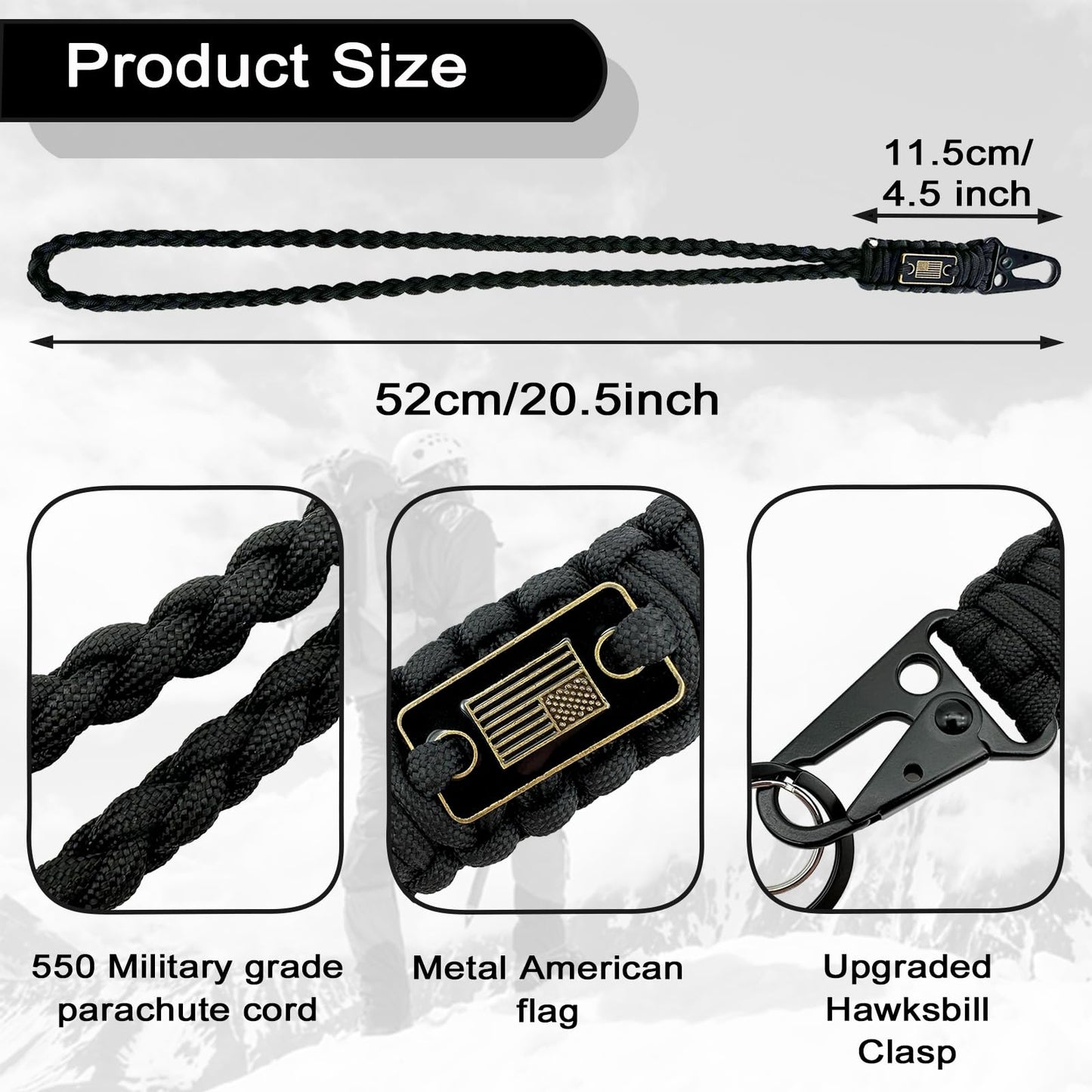 DDOUT Heavy Duty Paracord Lanyard for ID Badges, Tactical Military Braided Lanyard with USA Flag
