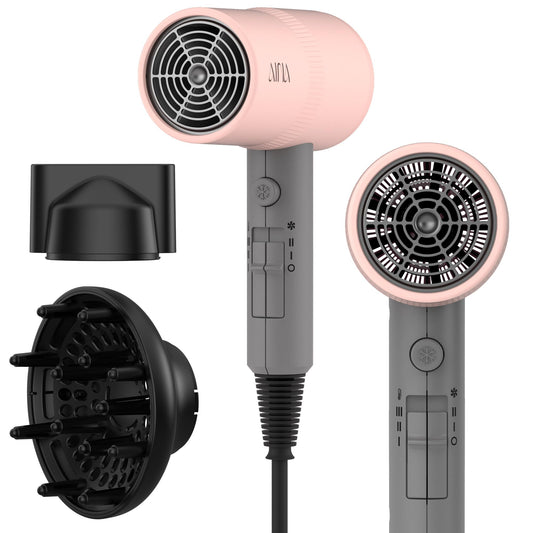 AINA Hair Dryer with Diffuser, Blow Dryer for Women | Advanced Ionic Technology, Ceramic Coating | Cold Shot Features Turbo Heat for Fast Drying and Shine(Misty Blush)