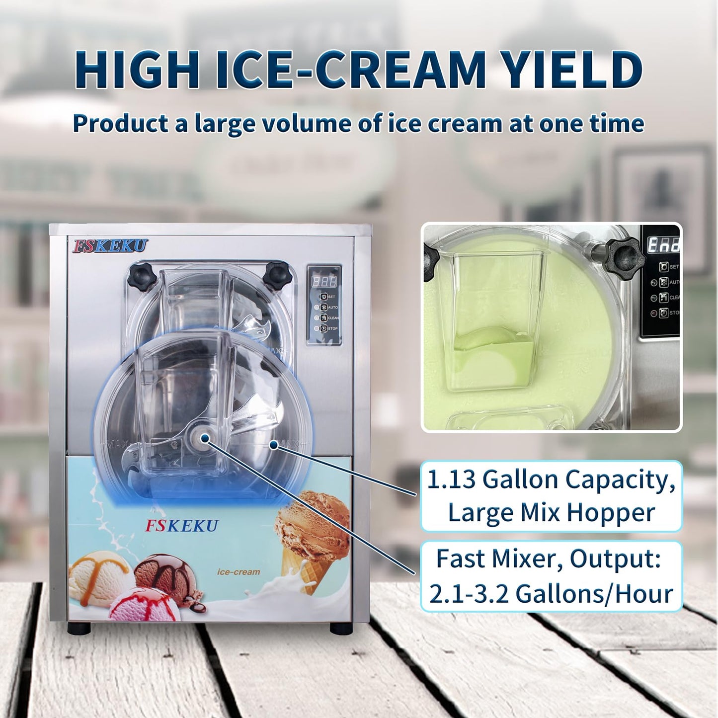 Ice Cream Maker Commercial Machine 16-24L/H, 5.3 Gph Capacity Suitable for Restaurant/Bar/Home, 1400W Hard Ice Cream Machine with LED Display, (110V 60Hz)