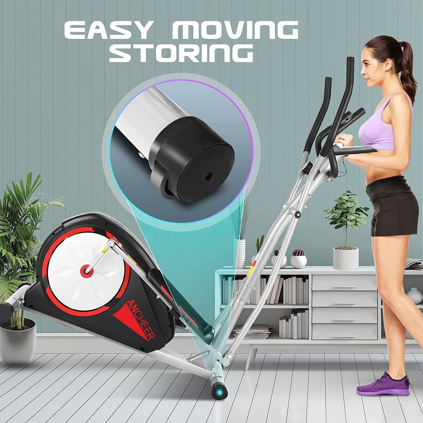ANCHEER Elliptical Exercise Machine for Home Gym Elliptical Machines with Pulse Rate Grips and LCD Monitor, 8 Resistance Levels Smooth Quiet Driven for Home