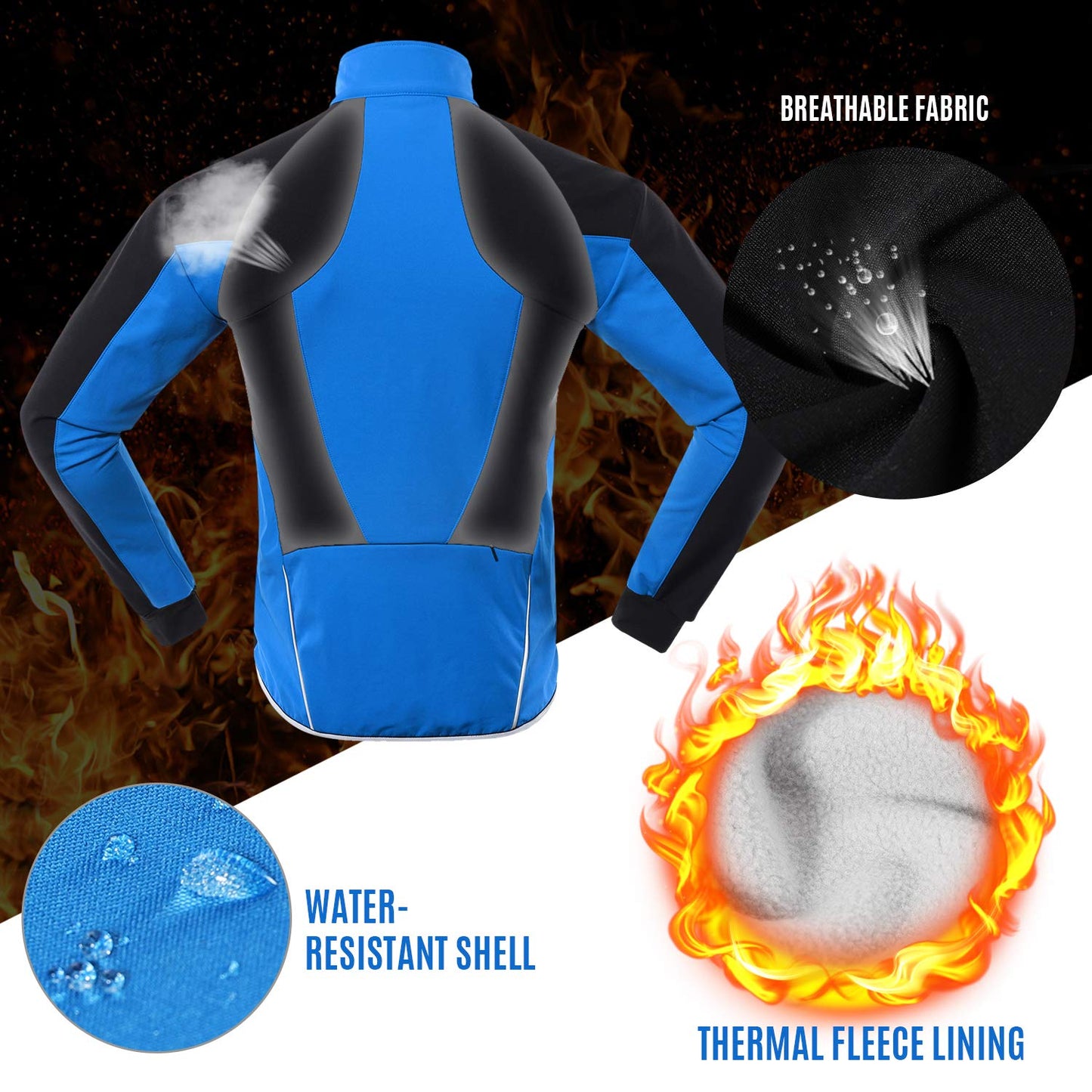 LIXADA Men Cycling Jacket Thermal Fleece with Multi Pockets Waterproof Windproof Long Sleeves Sports Jacket Coat MTB Bike Jersey for Autumn Winter Running Cycling Jogging Daily Wear