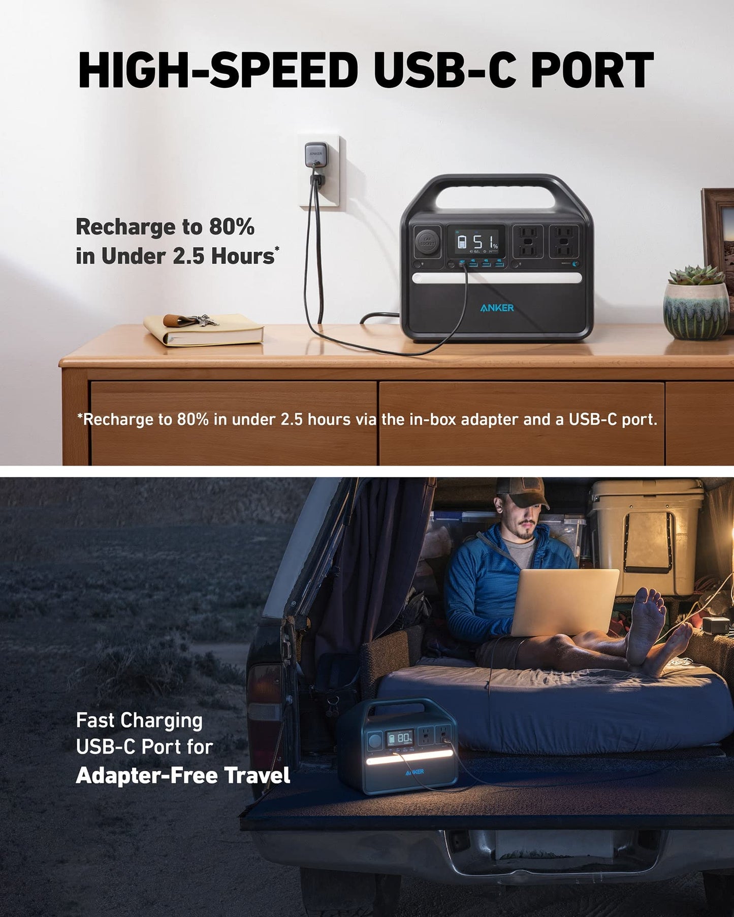 Anker 535 Portable Power Station, 512Wh Solar Generator (Solar Panel Optional) with LiFePO4 Battery Pack, 500W 9-Port Powerhouse, 4 AC Outlets, 60W USB-C PD Output for Outdoor Camping, RV(Anker Solix)